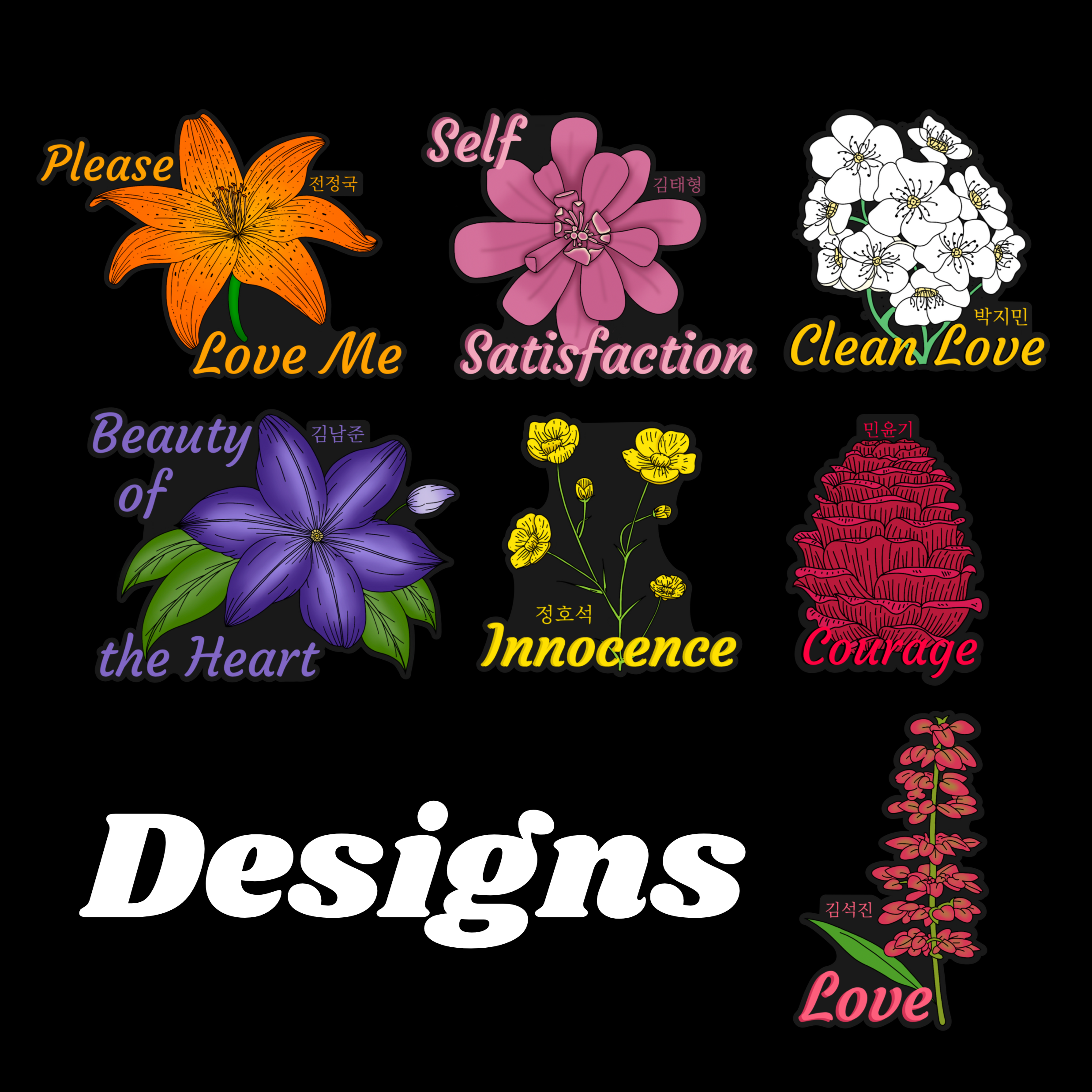 BTS Birth Flower Holographic Vinyl Stickers